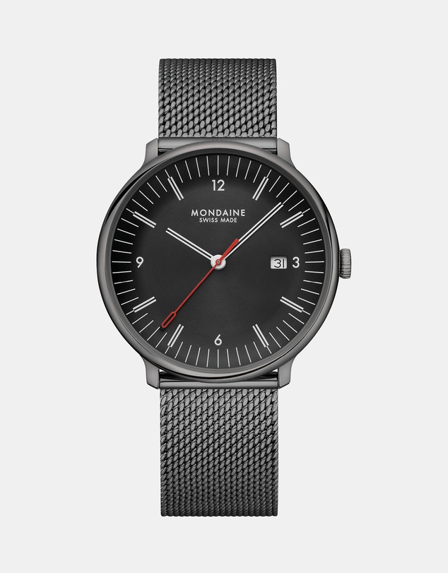 Mondaine - Mondaine Doppio Black Stainless Steel 41mm Watch