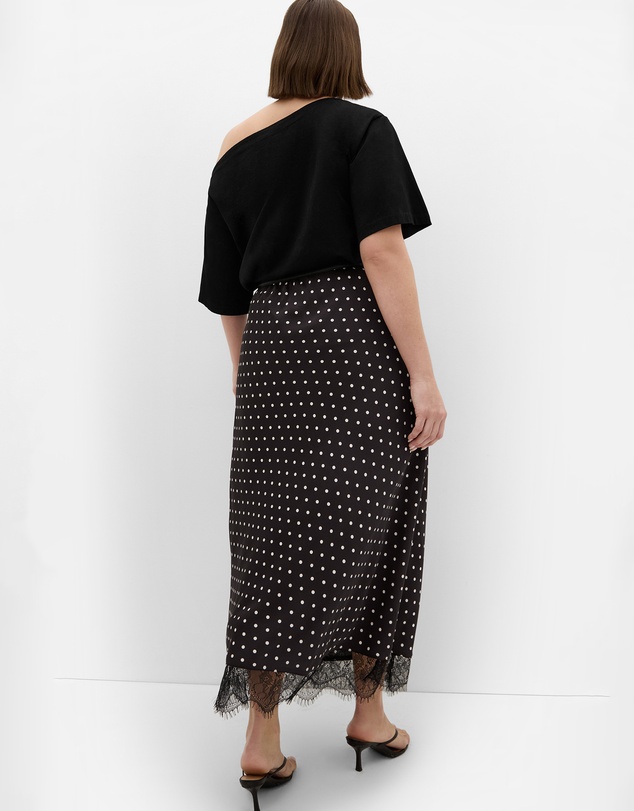 City Chic - Plus size Solene Spot Lace Hem Skirt - dark chocolate