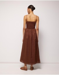 AERE - Olie Shirred Linen Midi Dress