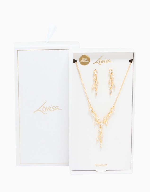 Lovisa - Gold Plated Cubic Zirconia Vine Drop Earrings & Necklace Set