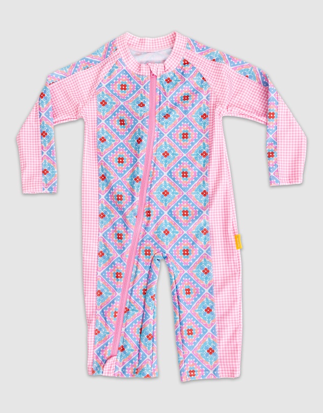 Tyoub - Tyoub Baby Sun-Safe Zip-Up Swimsuit Petal Patchwork