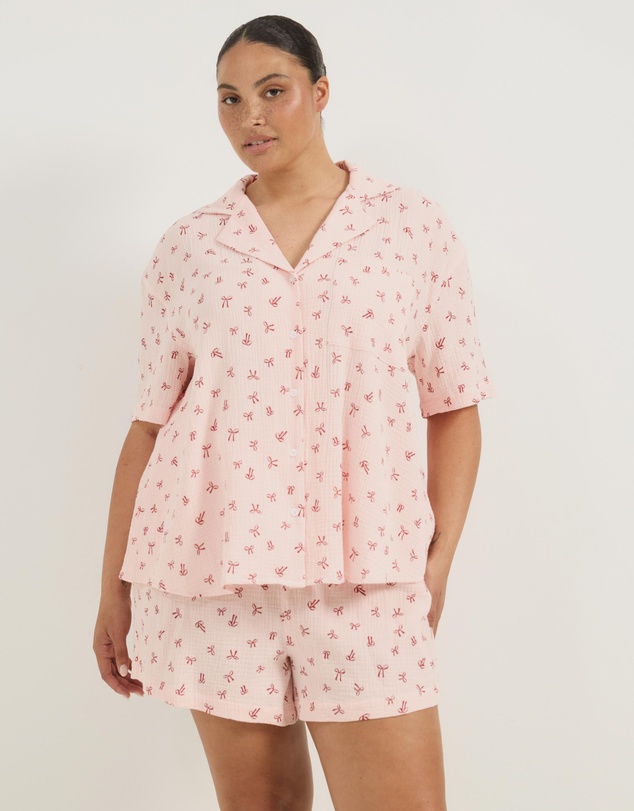 Atmos&Here Curvy - Bow Short Sleeve Pyjama Set