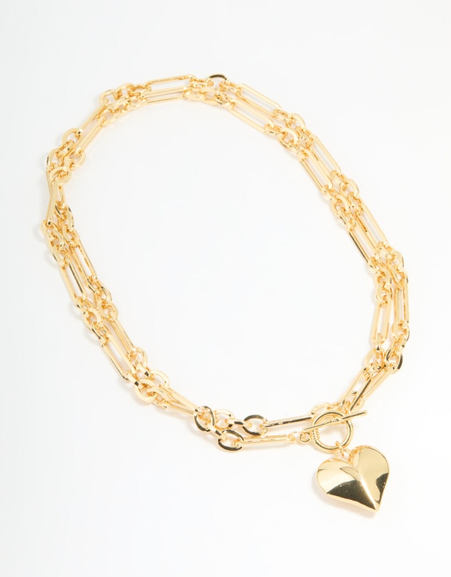 Lovisa - Gold Plated Heart Pendant Chain T & O Necklace
