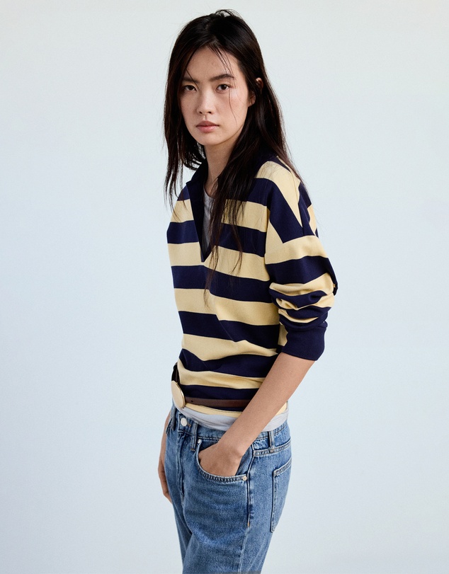 M.N.G - Striped Polo-Neck Sweater