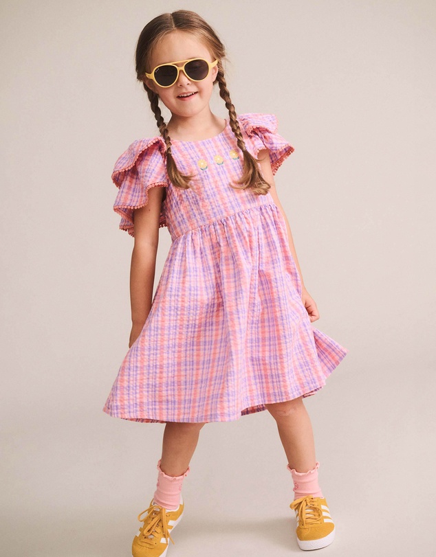 Huxbaby - Floral Emb Tropical Check Dress