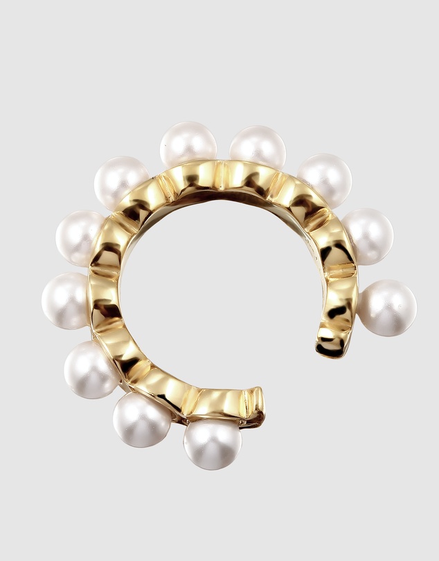 Elli Jewelry - Earrings Single Earcuff Pearl 925 Sterling Silver Gold-Plated