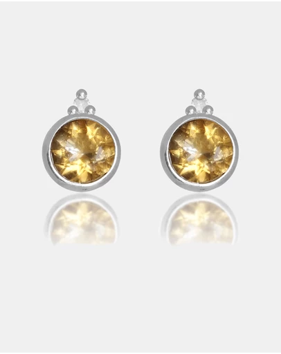 Georgini - Natural Citrine And Two Natural Diamond November Silver Earrings