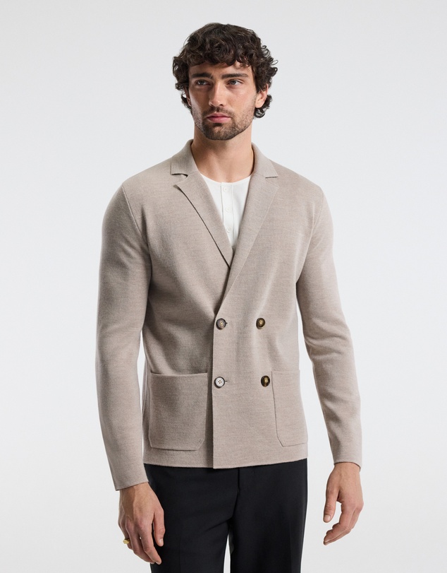 Calibre - Double-Breasted Merino Wool Cardigan Neutral