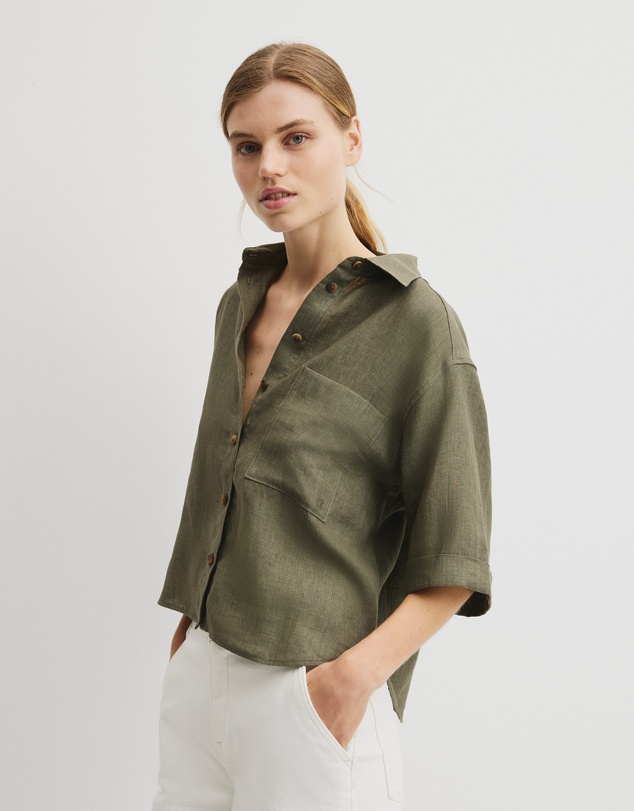 Country Road - Short Sleeve Crop Linen Shirt