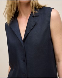 Trenery - Linen Sleeveless Shirt in Night Sky