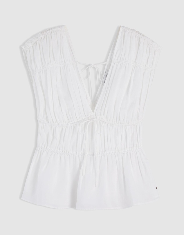 Tommy Hilfiger - Regular Fit Sleeveless Smock Blouse With Linen