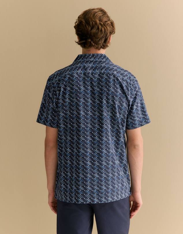 Trenery - Regular Fit Etched Geo Short Sleeve Shirt in Navy