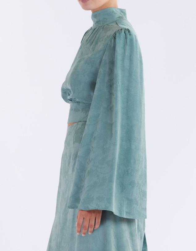 Amelius - Loren Linen Jacquard High Neck Blouse