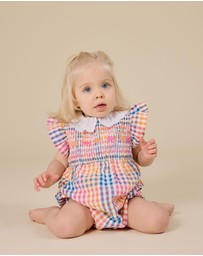 Goldie + Ace - Rainbow Gingham Lani Smocked Romper - Babies