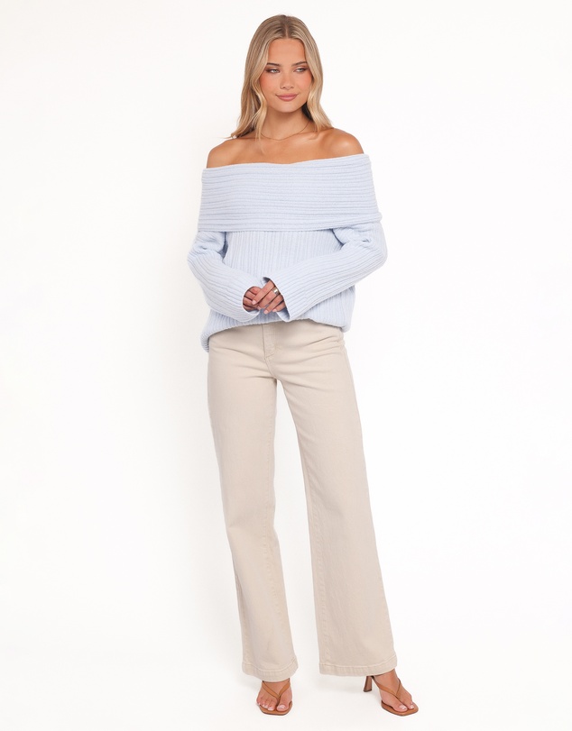 Petal & Pup - Kenny Off Shoulder Knit Sweater - Pale Blue