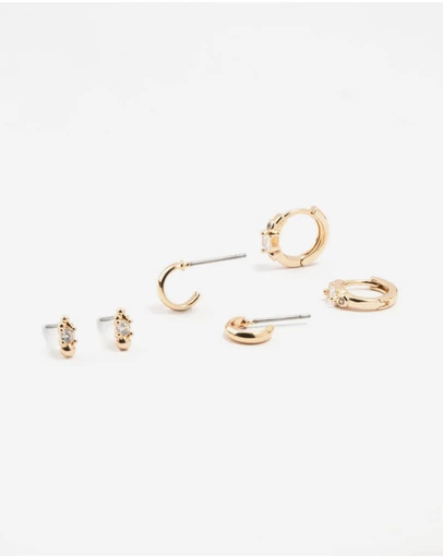 Lovisa - Gold Round & Square Stone Earrings 3-Pack