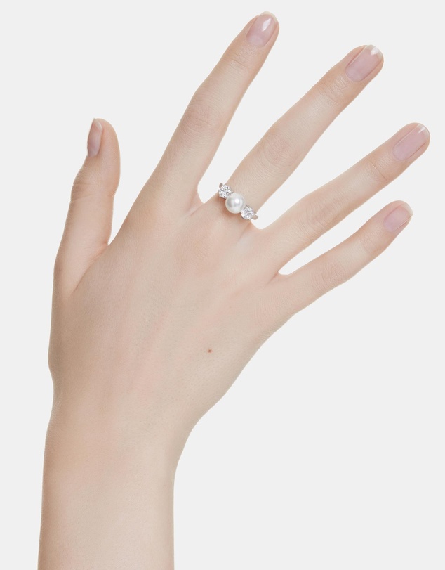 Swarovski - Matrix cocktail ring, Crystal pearl, Round cut, White, Rhodium plated