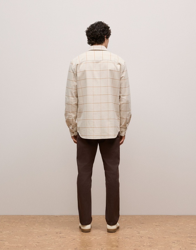 Trenery - Brushed Cotton Windowpane Overshirt in Stone