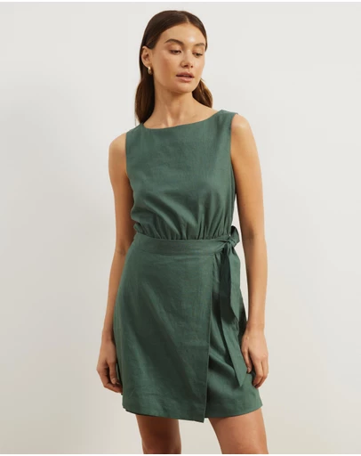 Atmos&Here - Diana Linen Blend Wrap Mini Dress