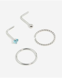 Lovisa - Surgical Steel Twisted Nose Rings & Cubic Zirconia Nose Stud 4-Pack
