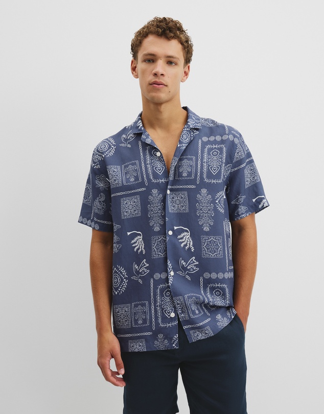 Country Road - Short Sleeve Tencel Linen Stamp Print Shirt