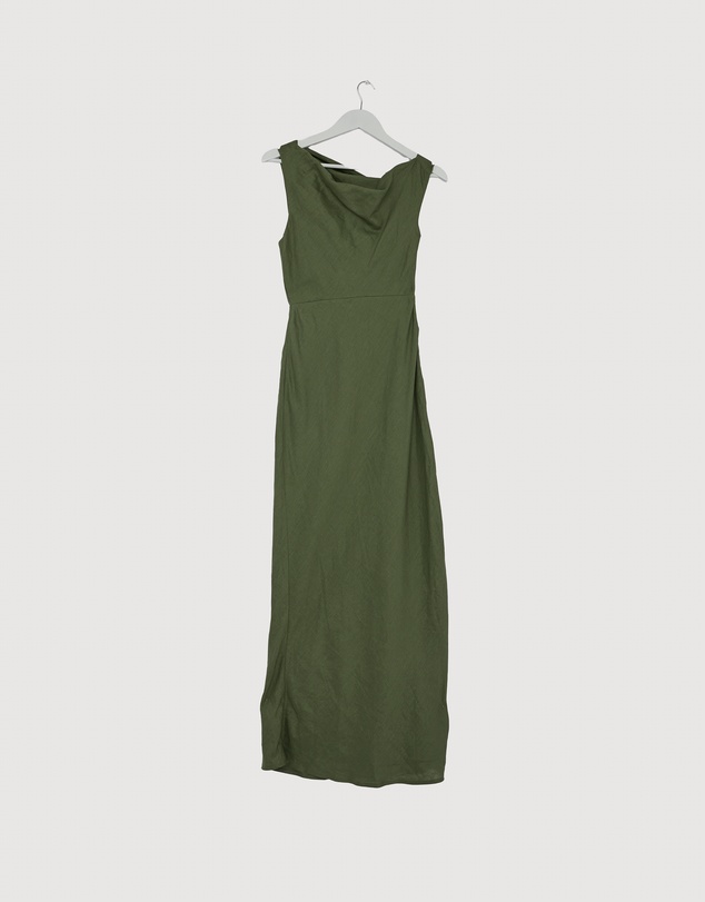 Revibe - Repaired AERE Fia Linen Draped Off Shoulder Maxi Dress - AU 12