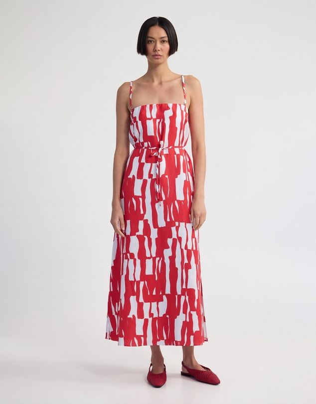 Oxford - Cara Strapless Linen Printed Dress