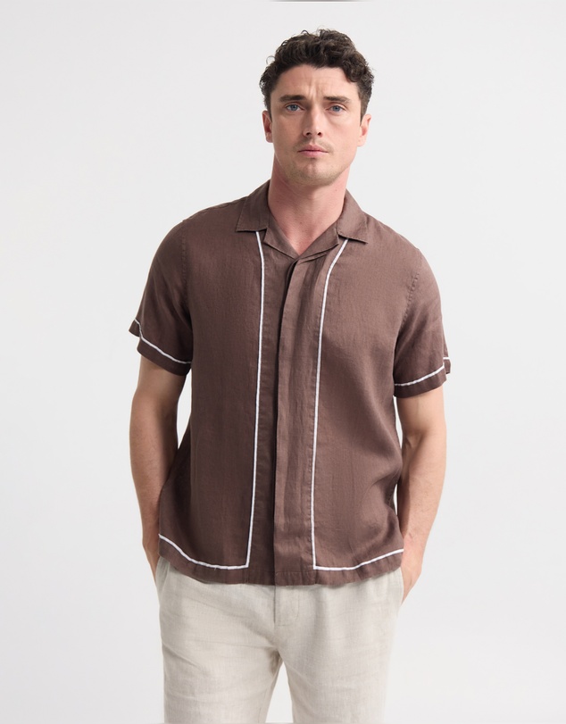Oxford - Cooper Short Sleeve French Linen Piping Shirt