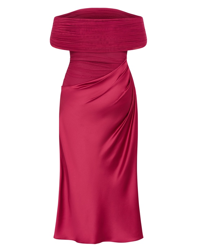 City Chic - Plus size Tati Off Shoulder Maxi Dress - raspberry