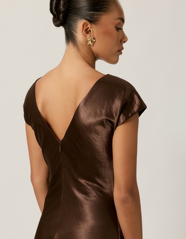 Tussah - Amy Boat Neck Satin Midi Dress