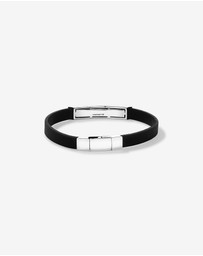 Michael Hill - Men's Silver & Leather 21cm Bracelet with 0.40 Carat TW of Black Diamonds