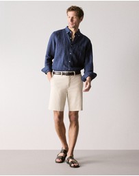 Trenery - Regular Fit Delave Linen Long Sleeve Shirt in French Navy