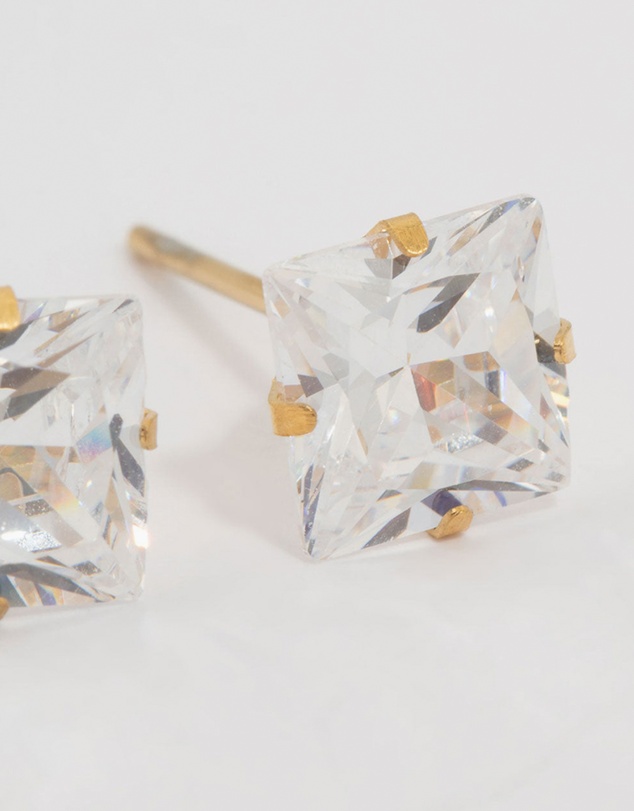 Lovisa - Waterproof Gold Plated Stainless Steel Princess Cut Cubic Zirconia Stud Earrings
