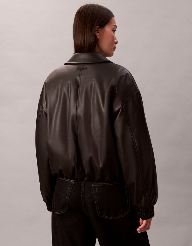 Calvin Klein - Faux Leather Relaxed Bomber Jacket