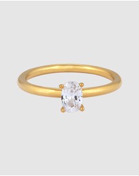 Elli Jewelry - Ring Crystal Oval 925 Sterling Silver Gold-Plated