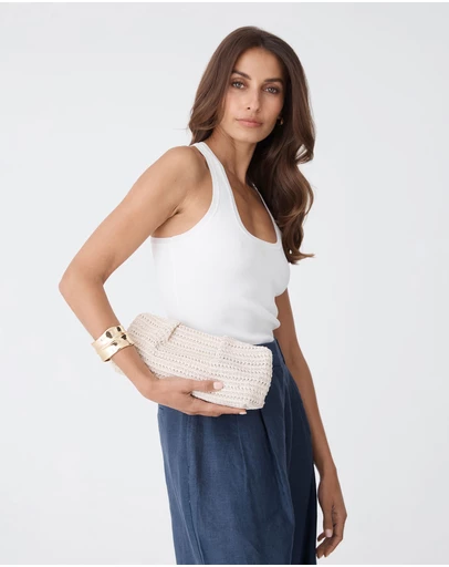 Forcast - Coral Raffia Clutch Bag