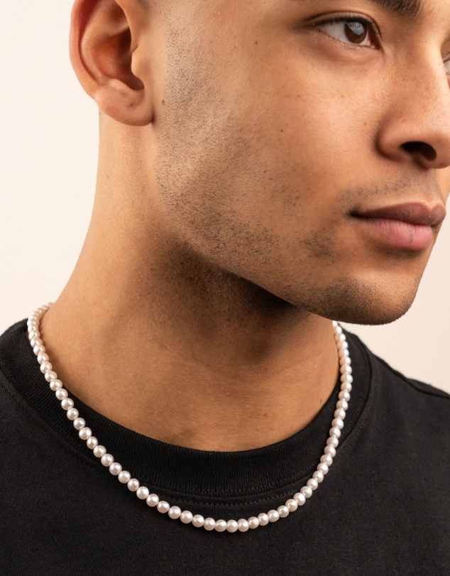 Dower & Hall - Men's White Freshwater Pearl Necklace In Sterling Silver