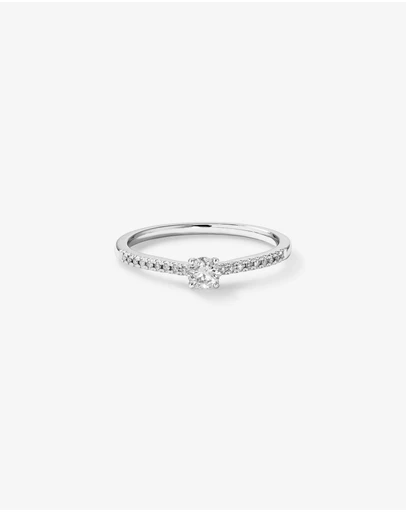 Michael Hill - 0.25 Carat TW Round Brilliant Diamond Side Accent Engagement Ring in 14kt White Gold