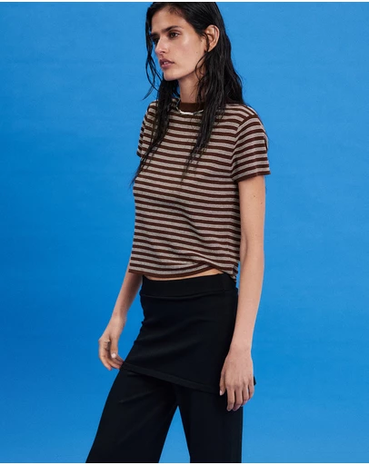 M.N.G - Short Sleeve Ribbed Sweater Top