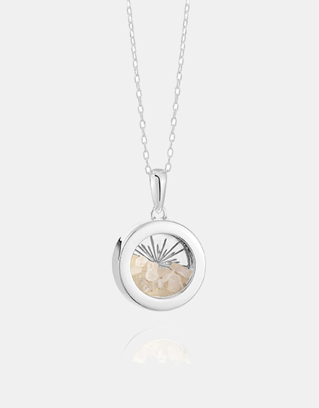 Rachel Jackson - Small Deco Sun Amulet June Birthstone Silver Rainbow Moonstone Necklace (Wisdom & Luck)