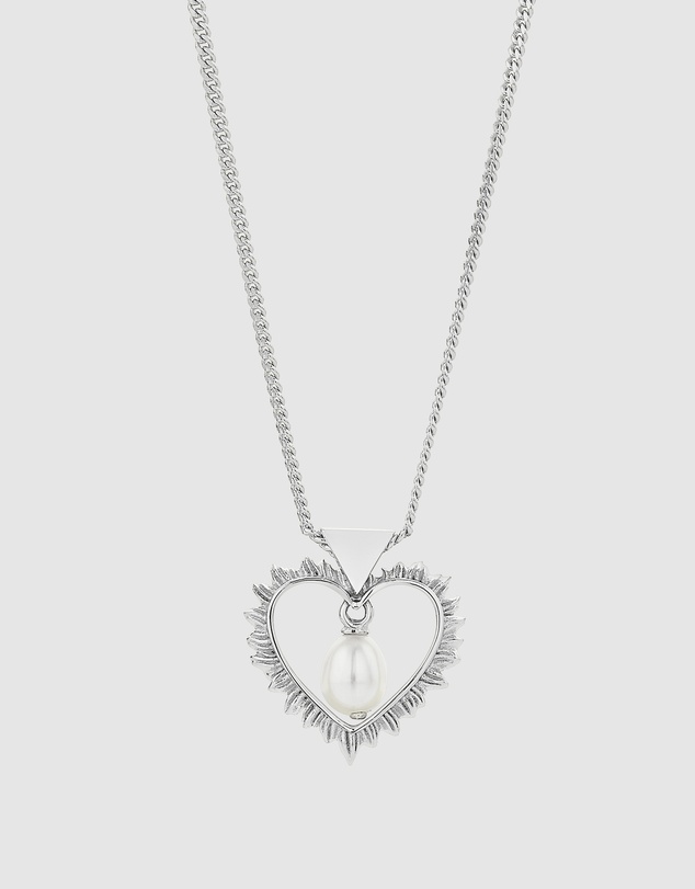 Karen Walker - Flaming Heart Pearl Drop Necklace 45cm