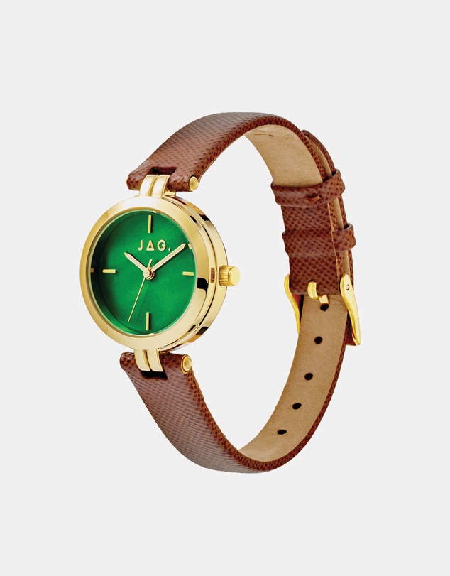Jag - Freya Womens Green Dial 27mm Brown Strap Watch