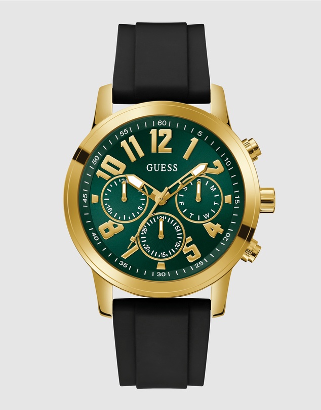 GUESS - Parker Gold 44mm Green Dial Black Silicone Strap