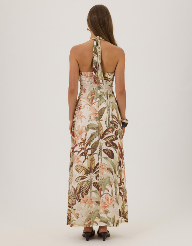 Atmos&Here - Lily Cotton Halter Maxi Dress With Beads