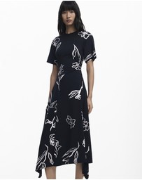 Desigual - Asymmetric dress with floral strokes