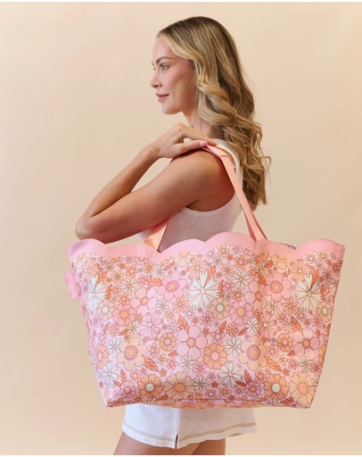 Sky Gazer - Scalloped Edge Beach Bag- Flower Power