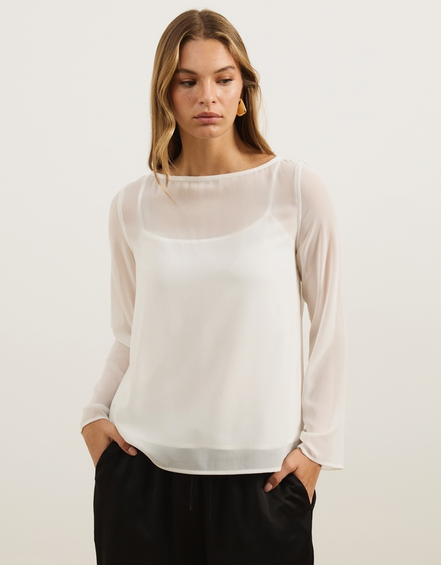 Atmos&Here - Leah Chiffon Boat Neck Long Sleeve Top