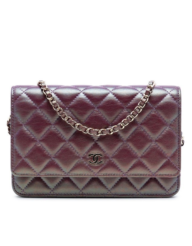 Pre-Loved by Azura Reborn - Pre-Loved CC Quilted Iridescent Lambskin Wallet on Chain