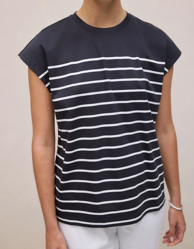 Trenery - Breton Stripe Cap Sleeve T-shirt in Night Sky