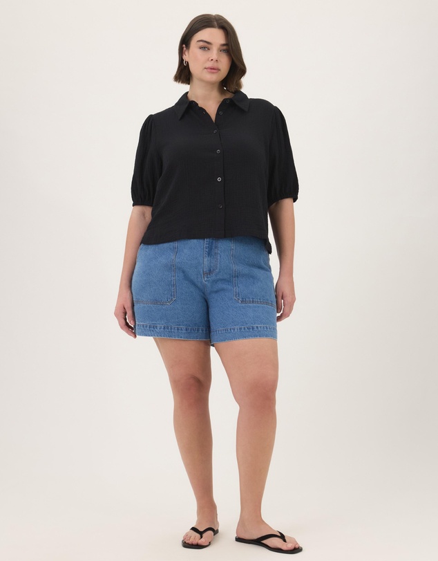 Atmos&Here Curvy - Crinkle Cotton Puff Short Sleeve Top